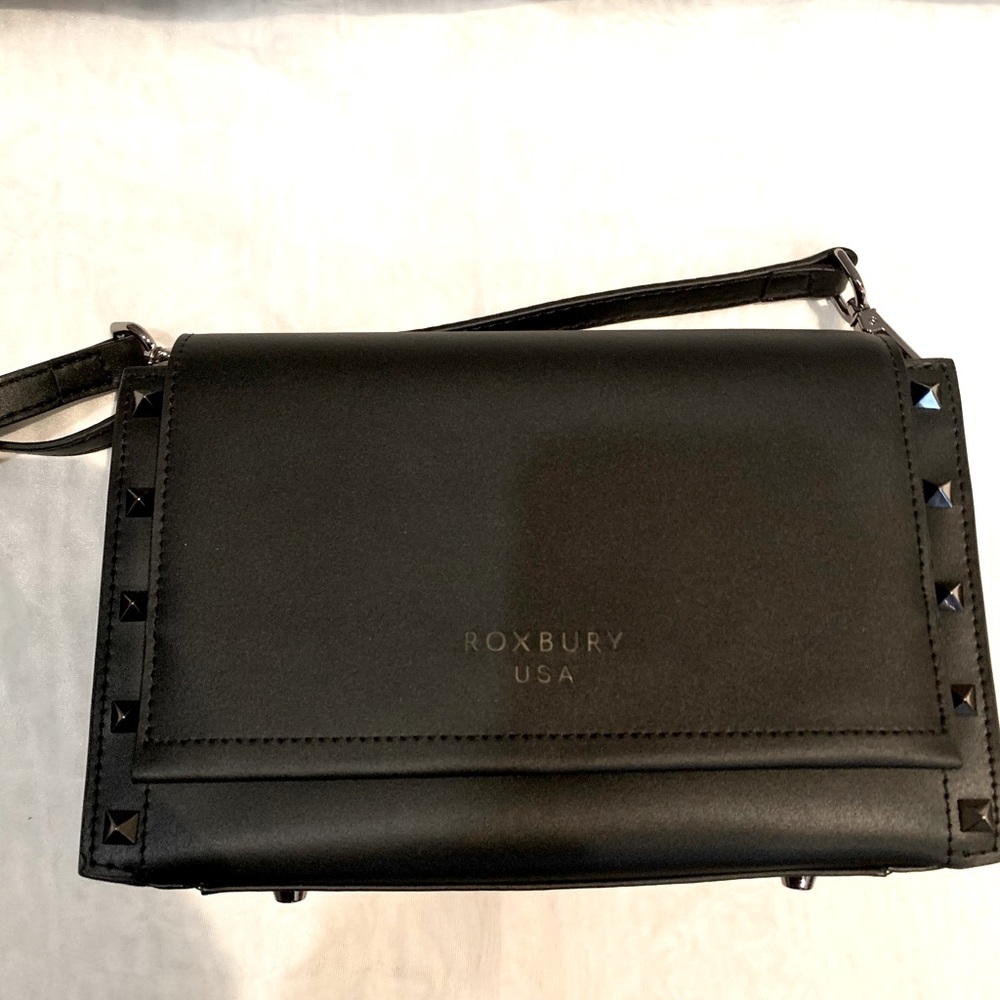 New black gunmetal studded crossbody bag